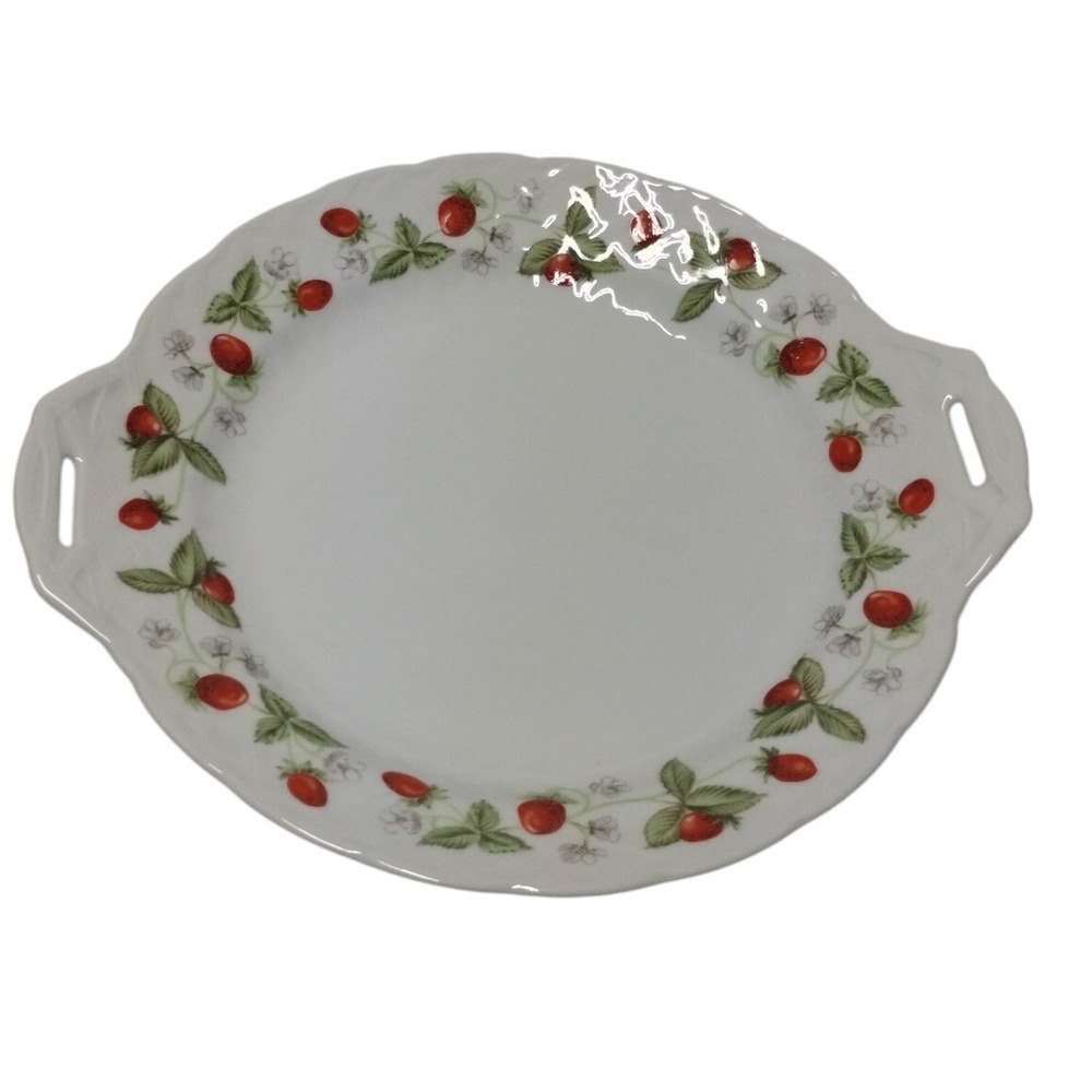 Bernardaud Limoges Fraises Strawberry Handled Cake Plate French Porcelain - Picture 4 of 13